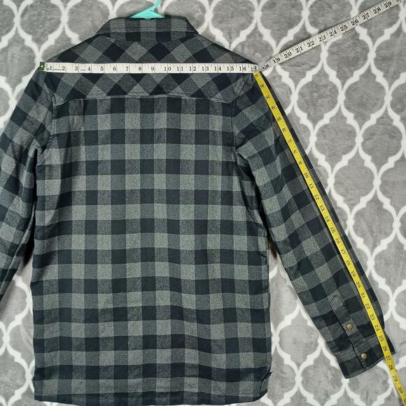 Quiksilver Jacket Mens Medium Black Gray Reversible Quilted Snap Shacket Plaid - Picture 6 of 10